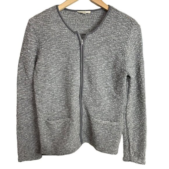 Eileen Fisher Sweater Gray‎ Marled Knit Organic Wool Alpaca Pockets Full Zip XS - Picture 2 of 8